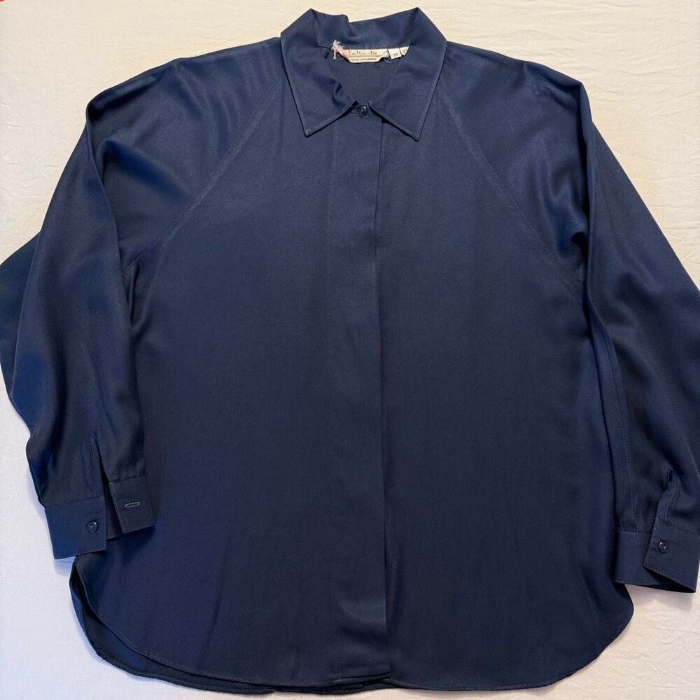 Vintage Talbots Blouse Made in USA | Navy Dolman Sleeve | Hidden Placket | 14P